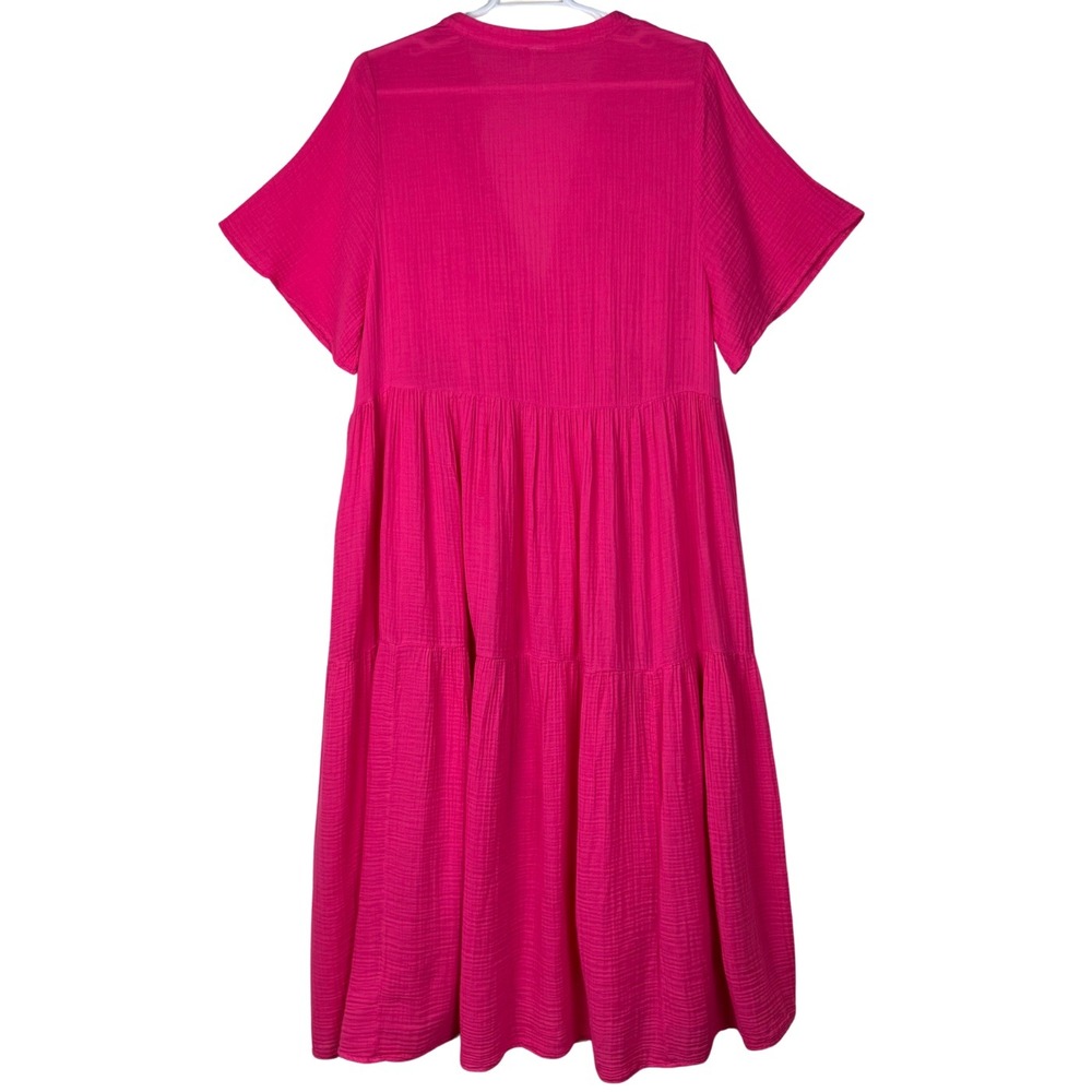 Anthropologie Tiered Cotton Gauze Maxi Dress Women 2X Pink Babydoll Boho Resort - Picture 2 of 8